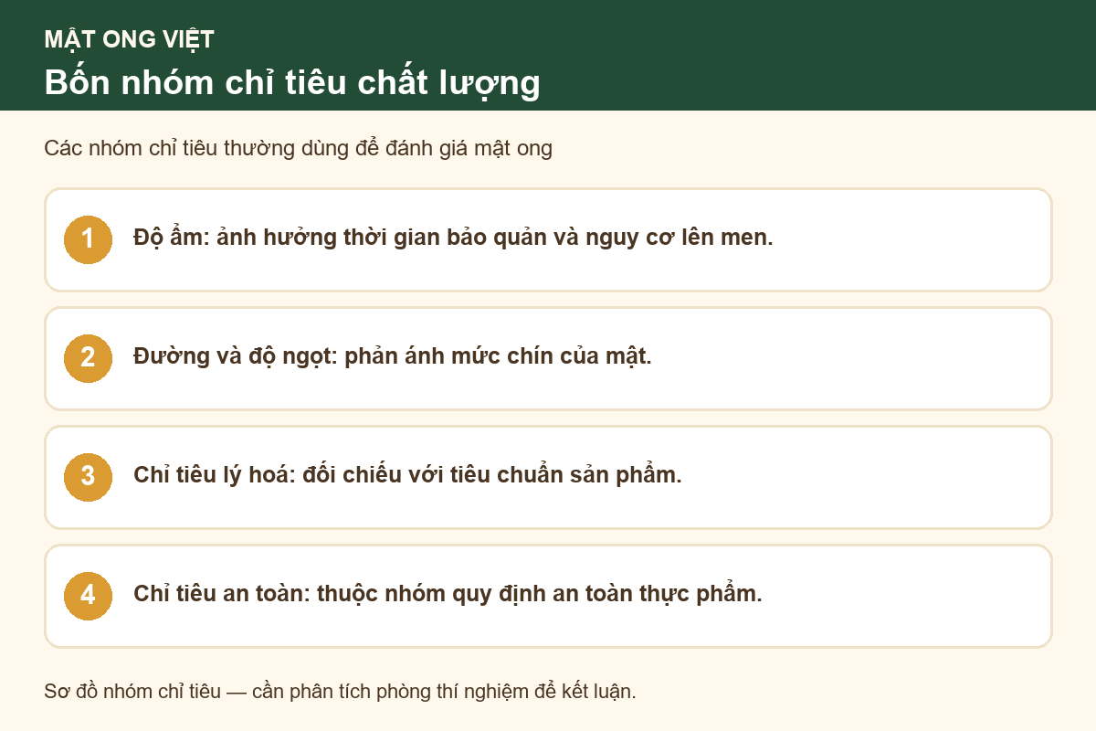 Sơ đồ các nhóm chỉ tiêu cần hỏi khi mua mật ong giá thấp