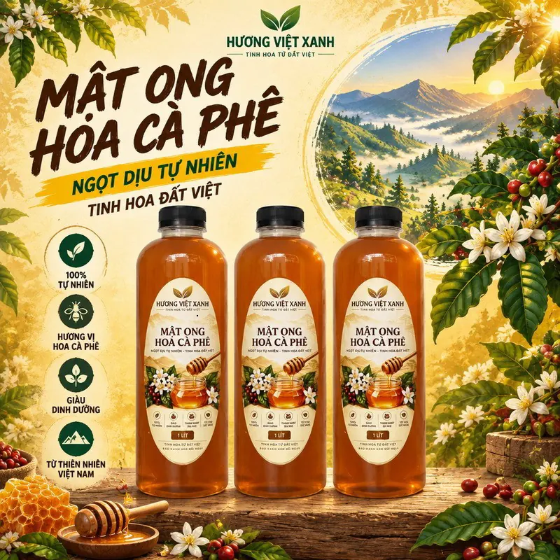 Combo 3 Chai Mật Ong Hoa Cà Phê 1 Lít Đắk Lắk - Nguyên Chất 100%, Không Đường - ảnh thật số 2 từ gian hàng chủ shop