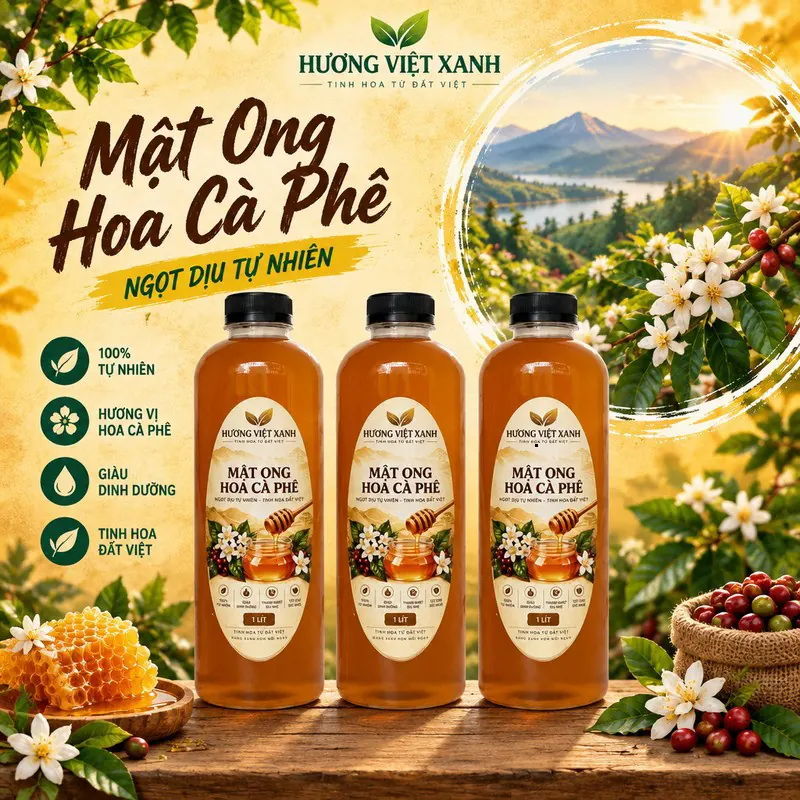 Combo 3 Chai Mật Ong Hoa Cà Phê 1 Lít Đắk Lắk - Sánh Đặc, Không Pha Đường - ảnh thật số 2 từ gian hàng chủ shop