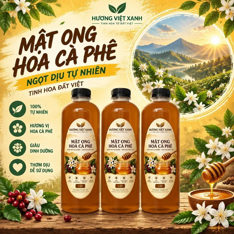 Combo 3 Chai Mật Ong Hoa Cà Phê 1 Lít Đắk Lắk - Thơm Dịu, Màu Hổ Phách Đẹp - ảnh thật số 2 từ gian hàng chủ shop