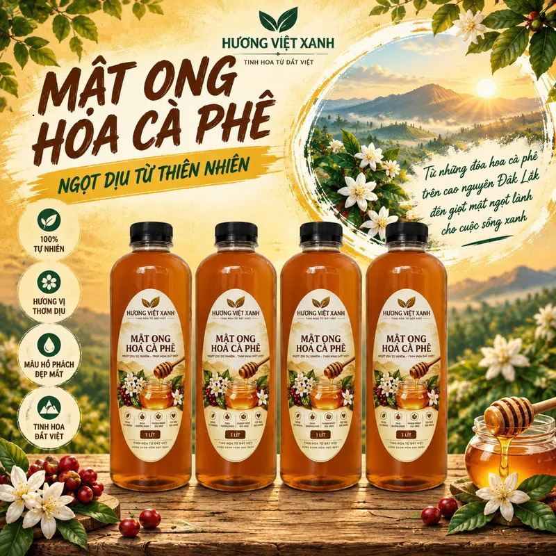 Combo 4 Chai Mật Ong Hoa Cà Phê 1 Lít Đắk Lắk - Thơm Dịu, Màu Hổ Phách Đẹp - ảnh thật số 2 từ gian hàng chủ shop