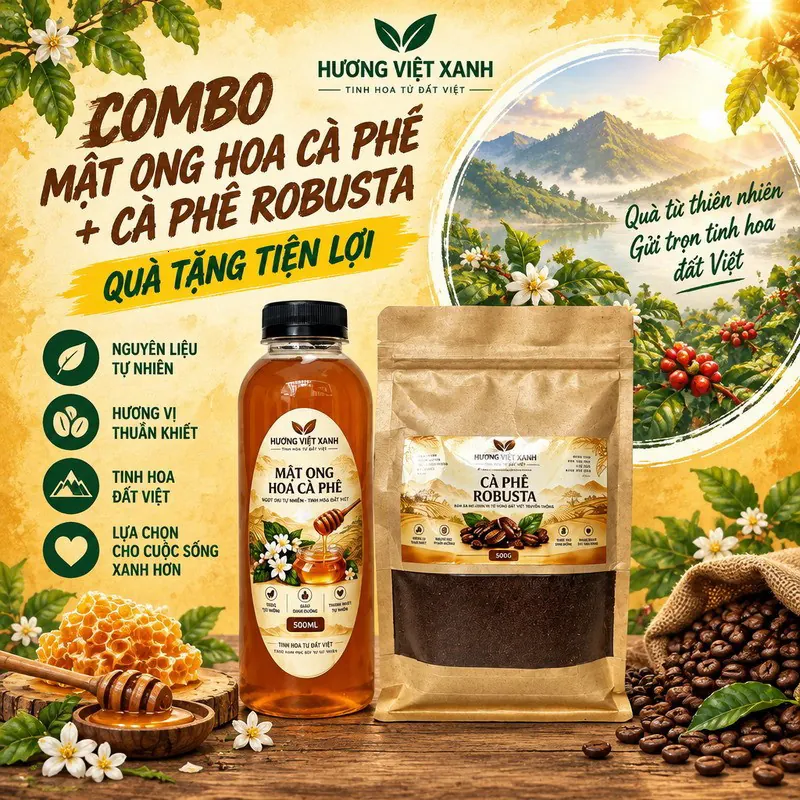 Combo Mật Ong Hoa Cà Phê + Cà Phê Robusta 120ml - Quà Tặng Tiện Lợi - ảnh thật số 2 từ gian hàng chủ shop