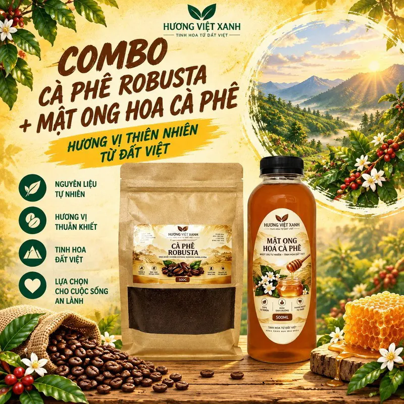 Combo Mật Ong Hoa Cà Phê + Cà Phê Robusta 500 Gram - Đủ Bộ Dùng Thử - ảnh thật số 2 từ gian hàng chủ shop