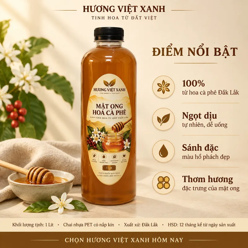 Mật ong hoa cà phê 1 lít Đắk Lắk – Hương Việt Xanh - ảnh thật số 2 từ gian hàng chủ shop