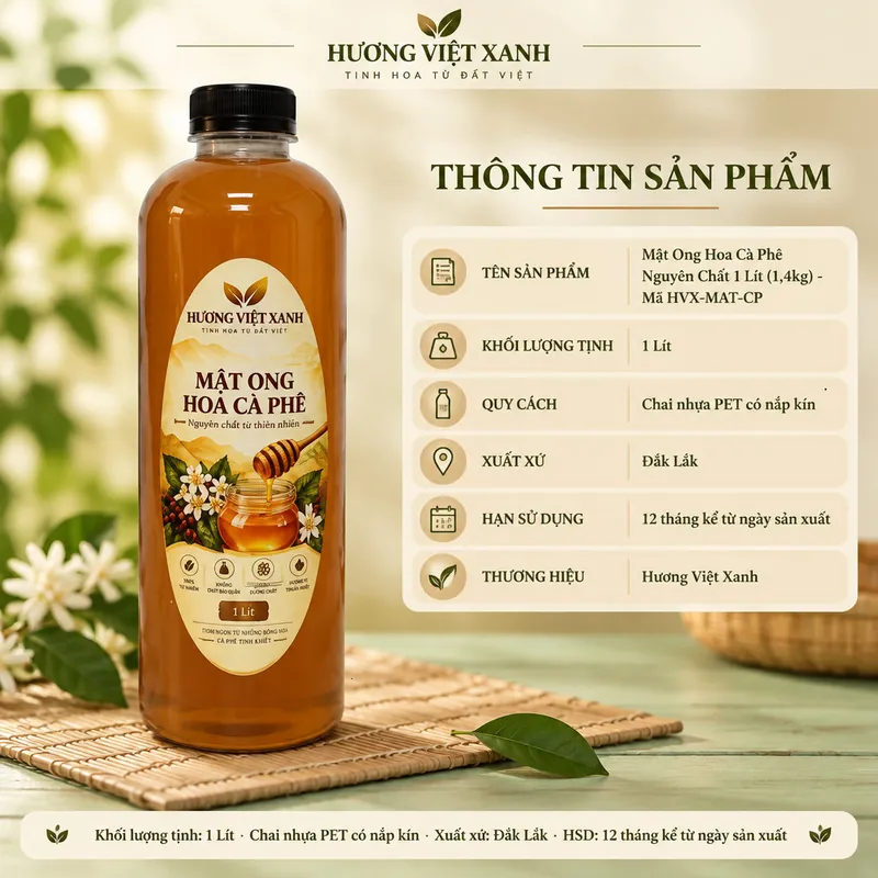 Mật ong hoa cà phê 1 lít Đắk Lắk – Hương Việt Xanh - ảnh thật số 3 từ gian hàng chủ shop