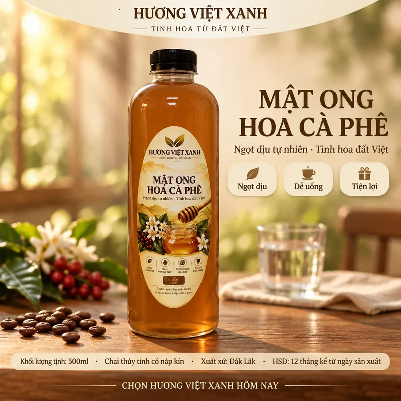 Mật Ong Hoa Cà Phê Nguyên Chất Đắk Lắk 0.7kg - Vị Ngọt Thanh Tự Nhiên - ảnh sản phẩm thật, nhãn Hương Việt Xanh