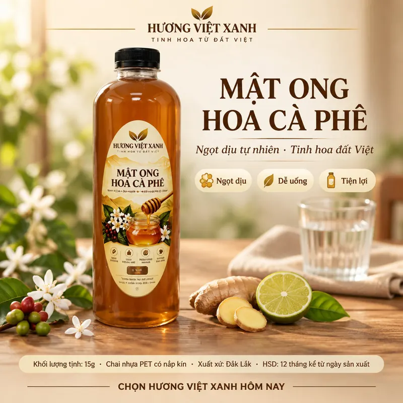 Mật Ong Hoa Cà Phê Nguyên Chất Đắk Lắk 15g - Sánh Đặc, Không Pha Đường - ảnh sản phẩm thật, nhãn Hương Việt Xanh