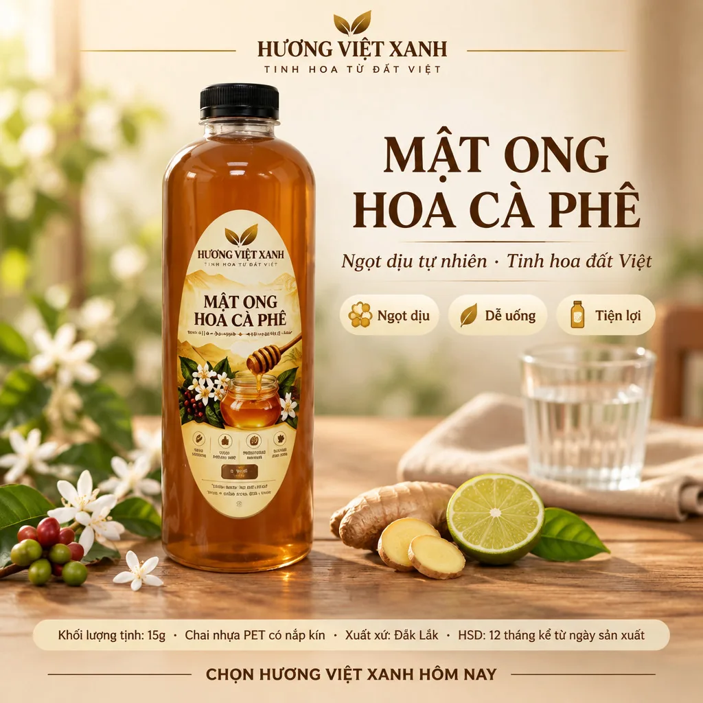 Mật Ong Hoa Cà Phê Nguyên Chất Đắk Lắk 15g - Sánh Đặc, Không Pha Đường - ảnh sản phẩm thật, nhãn in Hương Việt Xanh 15 g