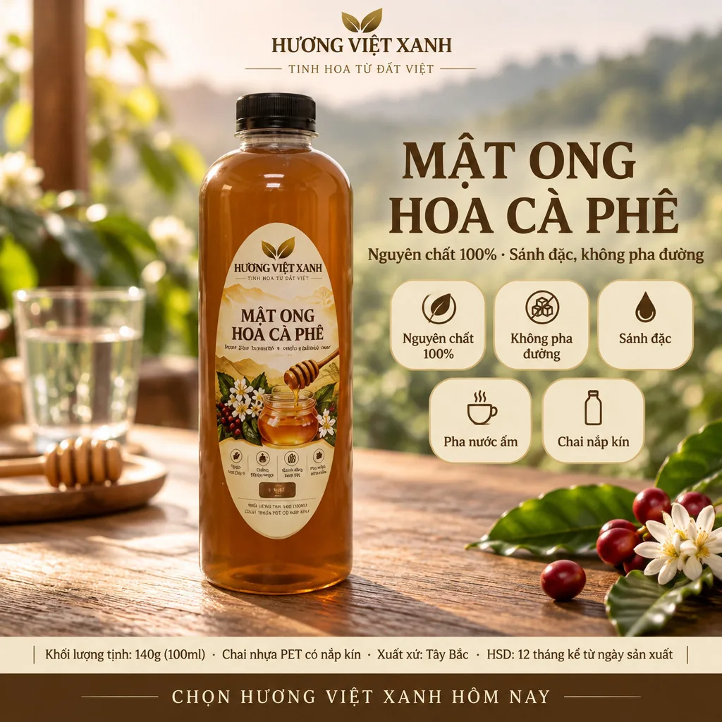 Mật Ong Hoa Cà Phê Nguyên Chất Tây Bắc 100ml - Sánh Đặc, Không Pha Đường - ảnh sản phẩm thật, nhãn in Hương Việt Xanh 100 ml